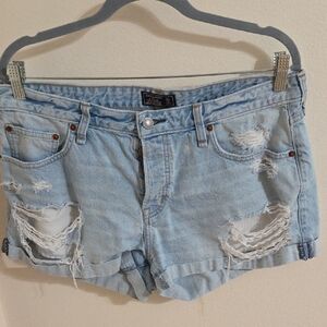 Abercrombie & Fitch Low Rise Boyfriend Short Light Blue Distressed Jean Shorts